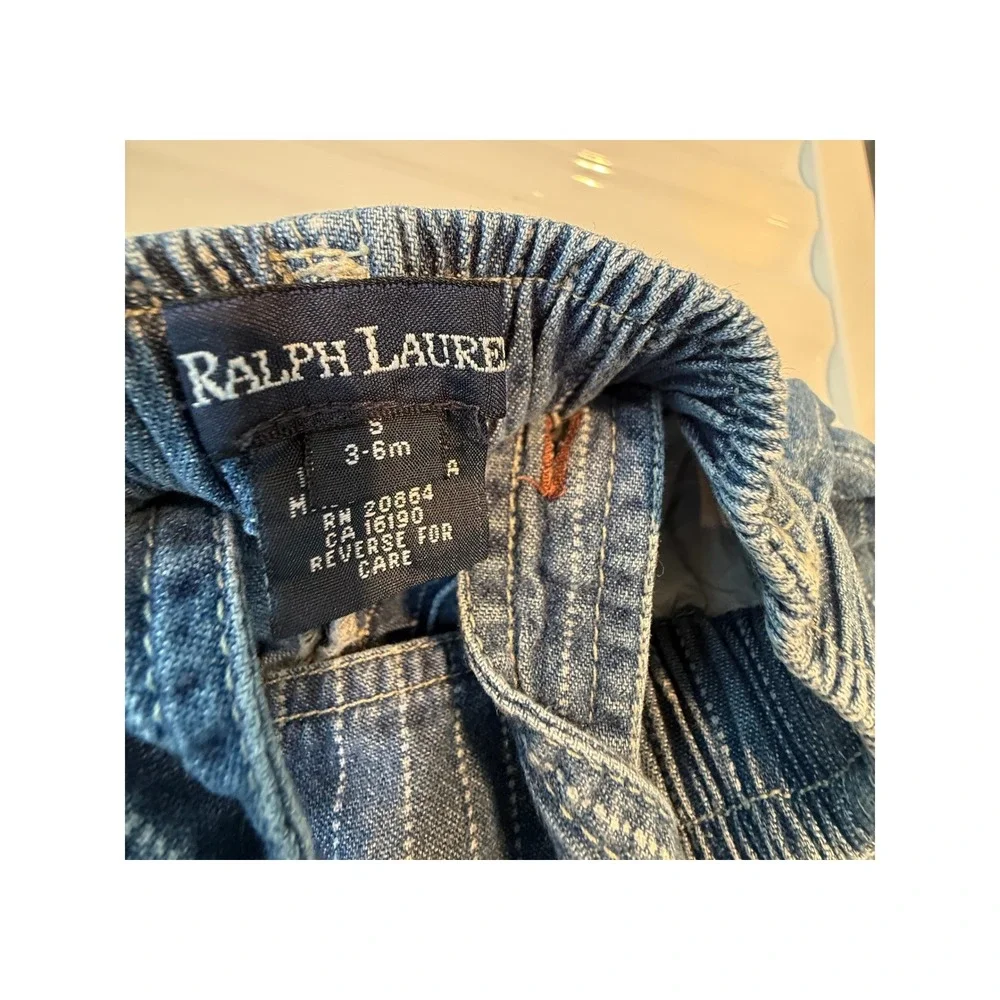 Ralph Lauren Kids Blue Hickory Stripe Denim Overalls 3-6M